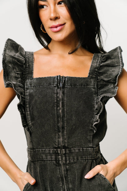 Montgomery Denim Romper | Black