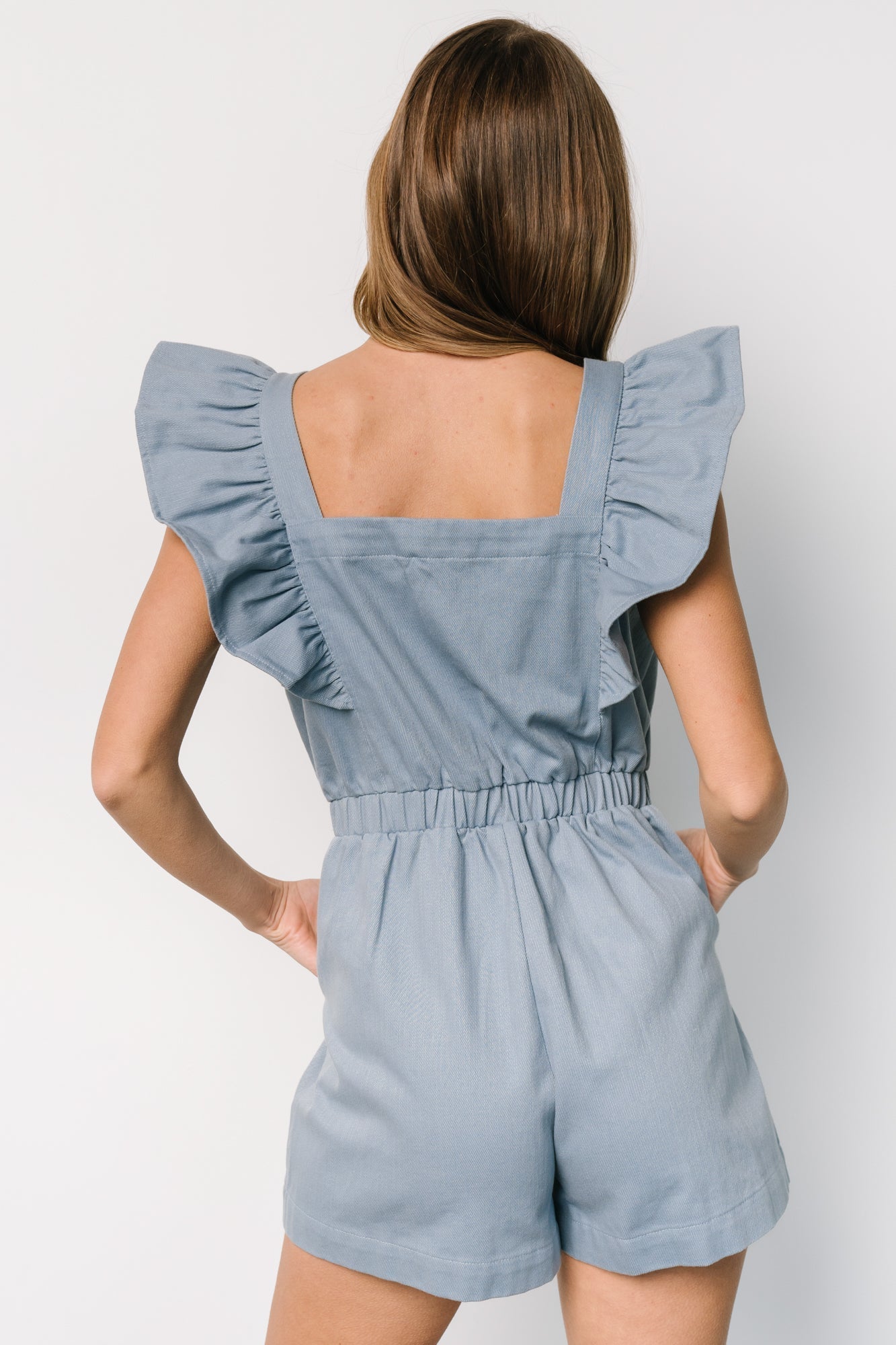 Montgomery Denim Romper | Dusty Blue