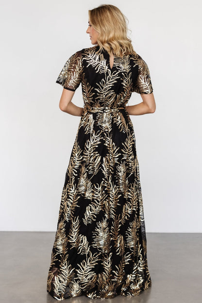 Muse Sequin Maxi Dress | Black + Gold