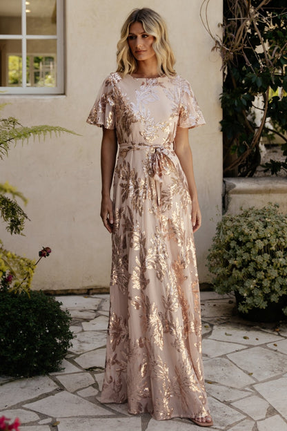 Muse Sequin Maxi Dress | Rose Gold