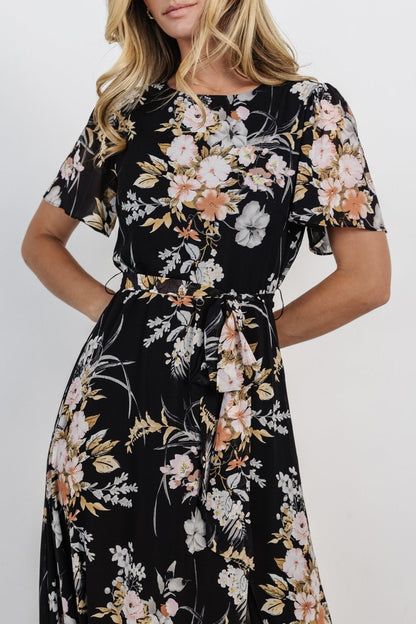 Naomi Short Sleeve Maxi Dress | Black Floral