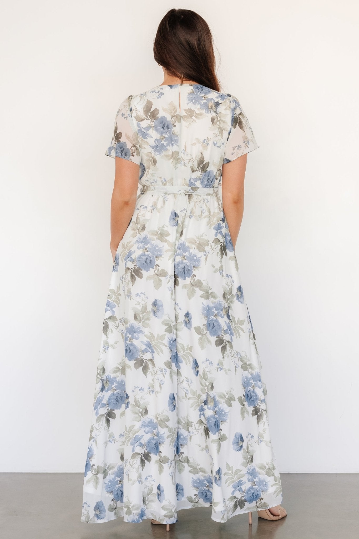 Naomi Short Sleeve Maxi Dress | Dusty Blue Floral