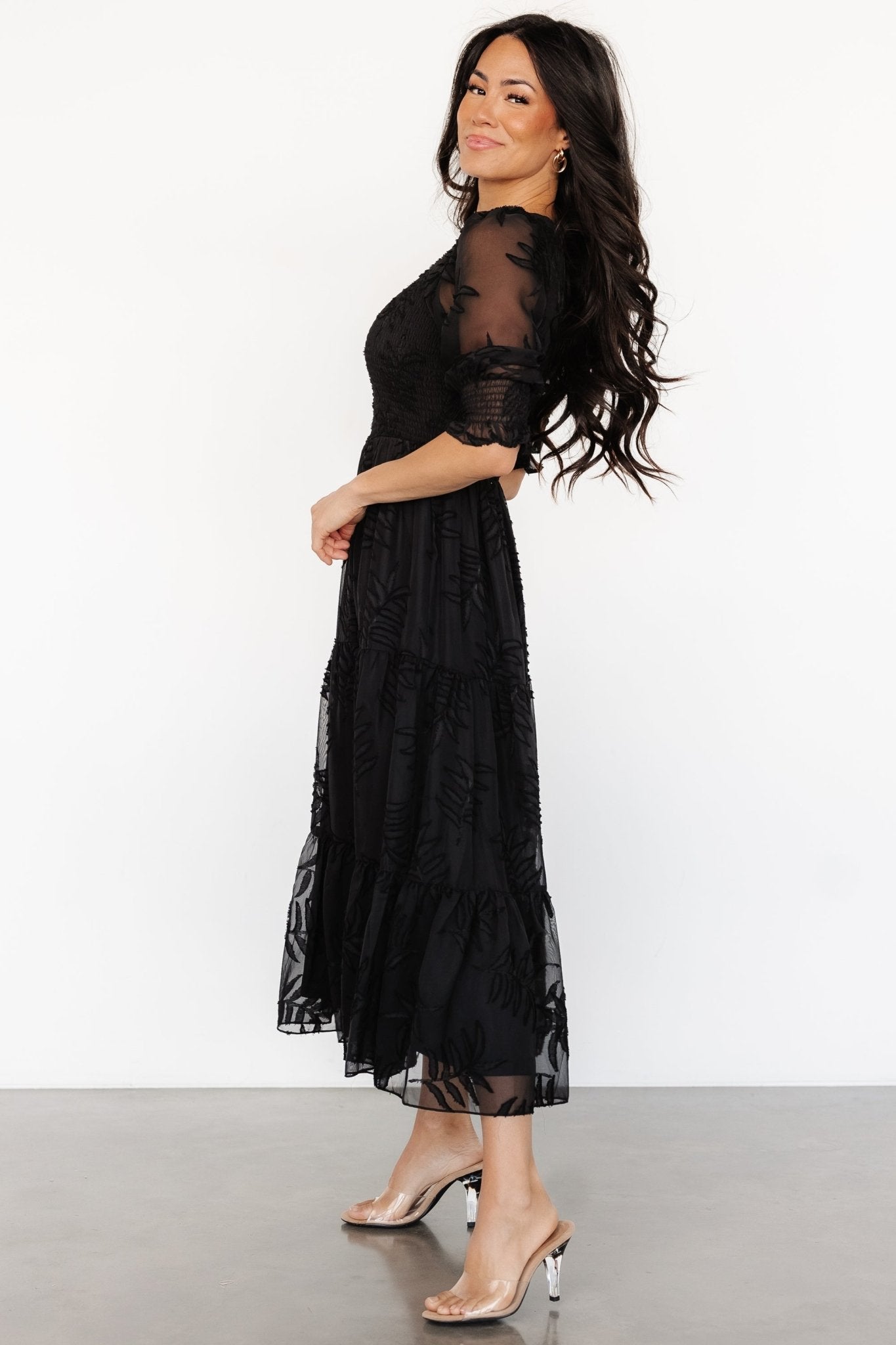 Nellie Smocked Midi Dress | Black