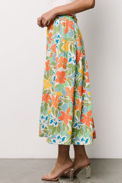 Nika Tiered Skirt | Orange + Blue Floral