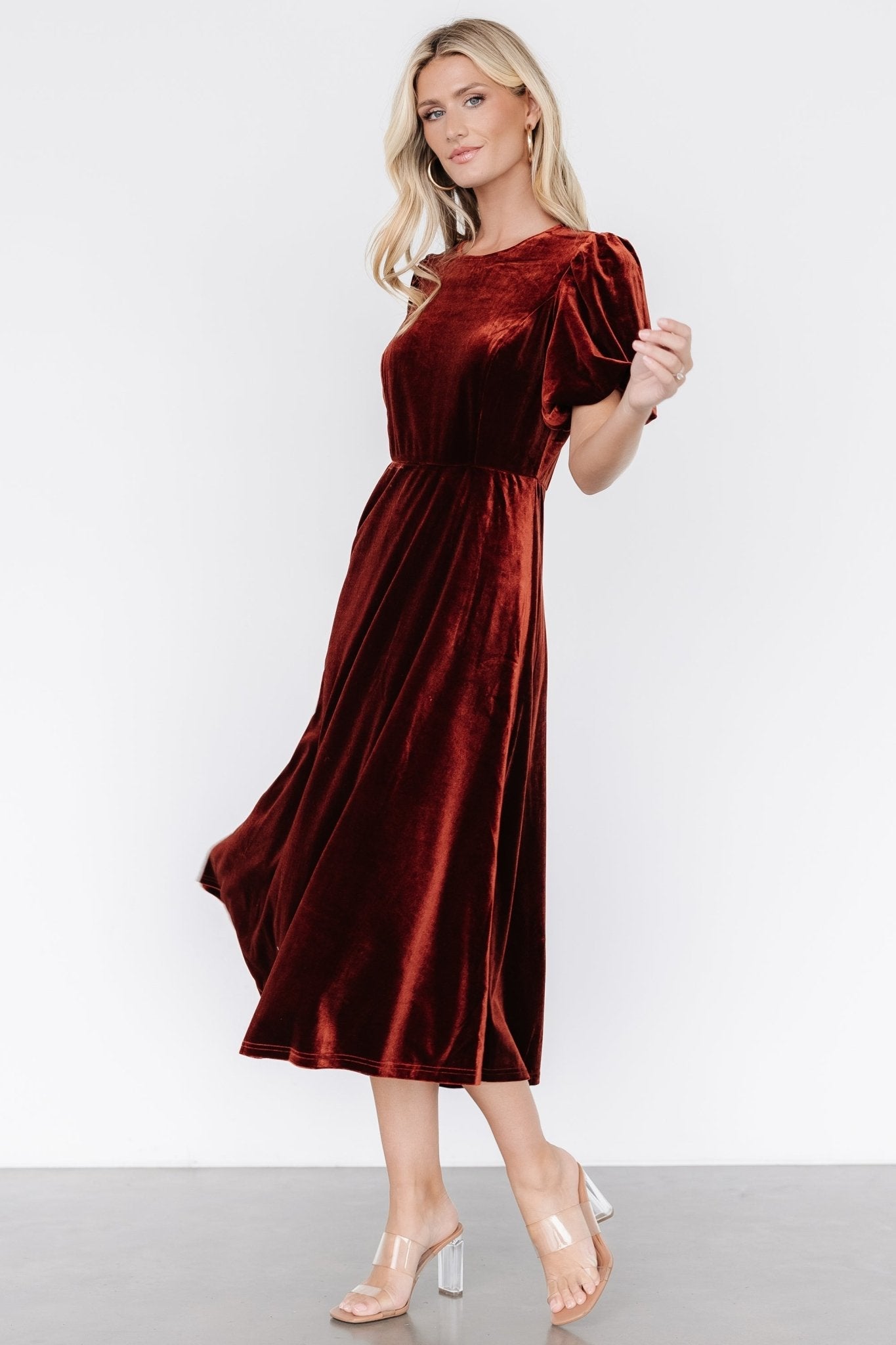 Nita Velvet Midi Dress | Deep Cinnamon