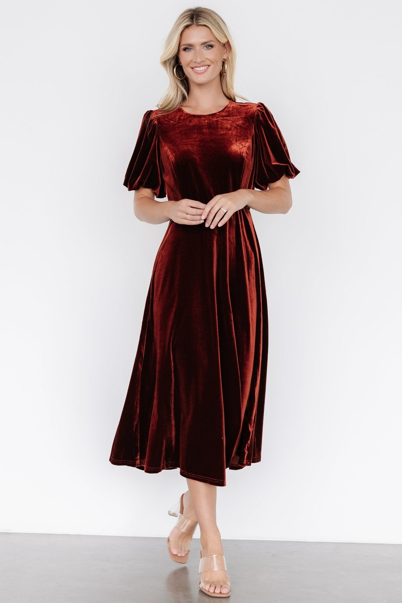 Nita Velvet Midi Dress | Deep Cinnamon