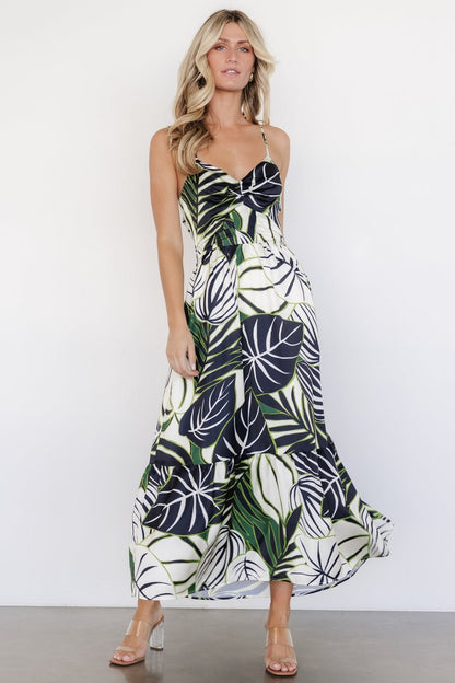 Norita Tie Back Tank Dress | Black + Green Print