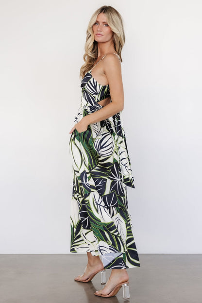 Norita Tie Back Tank Dress | Black + Green Print