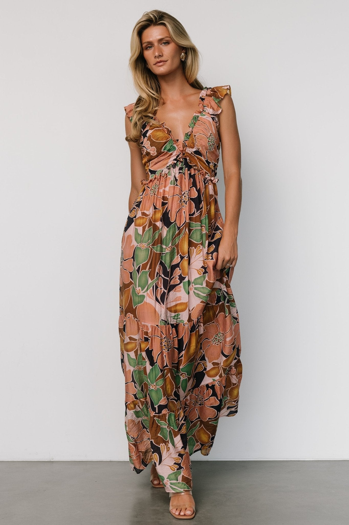 Nylah Back Tie Maxi Dress | Mocha Multi