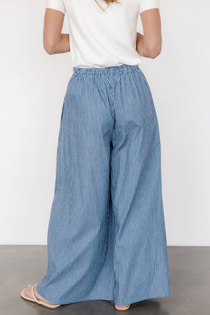 Odelia Striped Pants | Blue + Off White Stripe