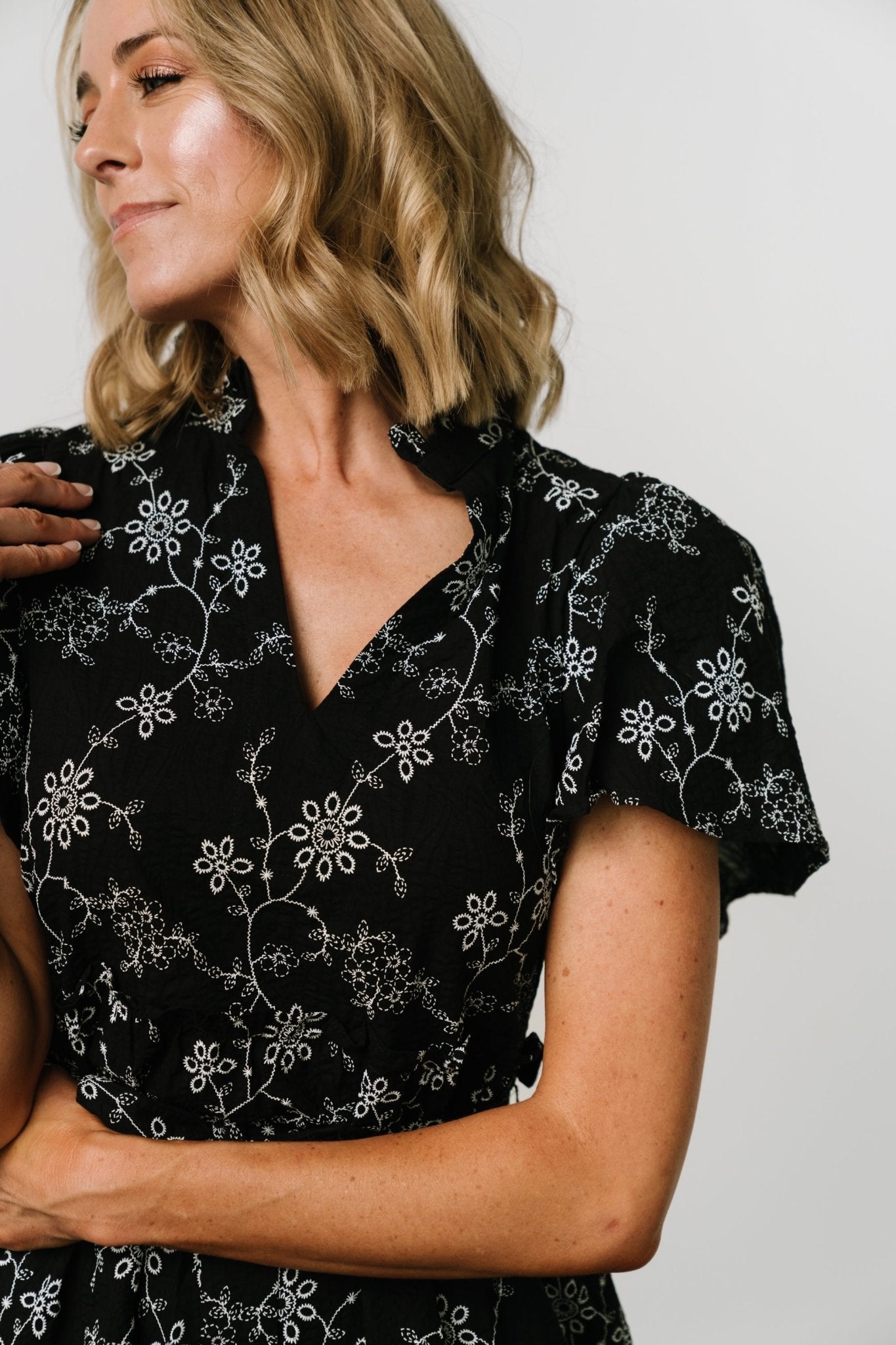 Odeya Tiered Midi Dress | Black + White