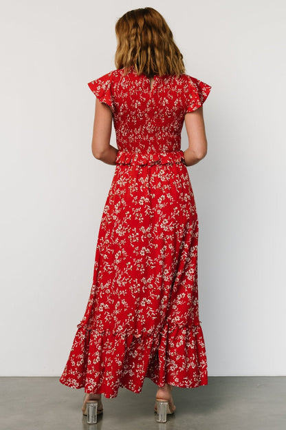 Orla Ruffle Maxi Dress | Red Floral