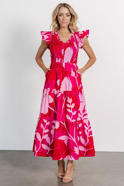 Ranchero Smocked Maxi Dress | Red + Pink