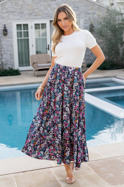 Reilly Maxi Skirt | Navy Flower Print