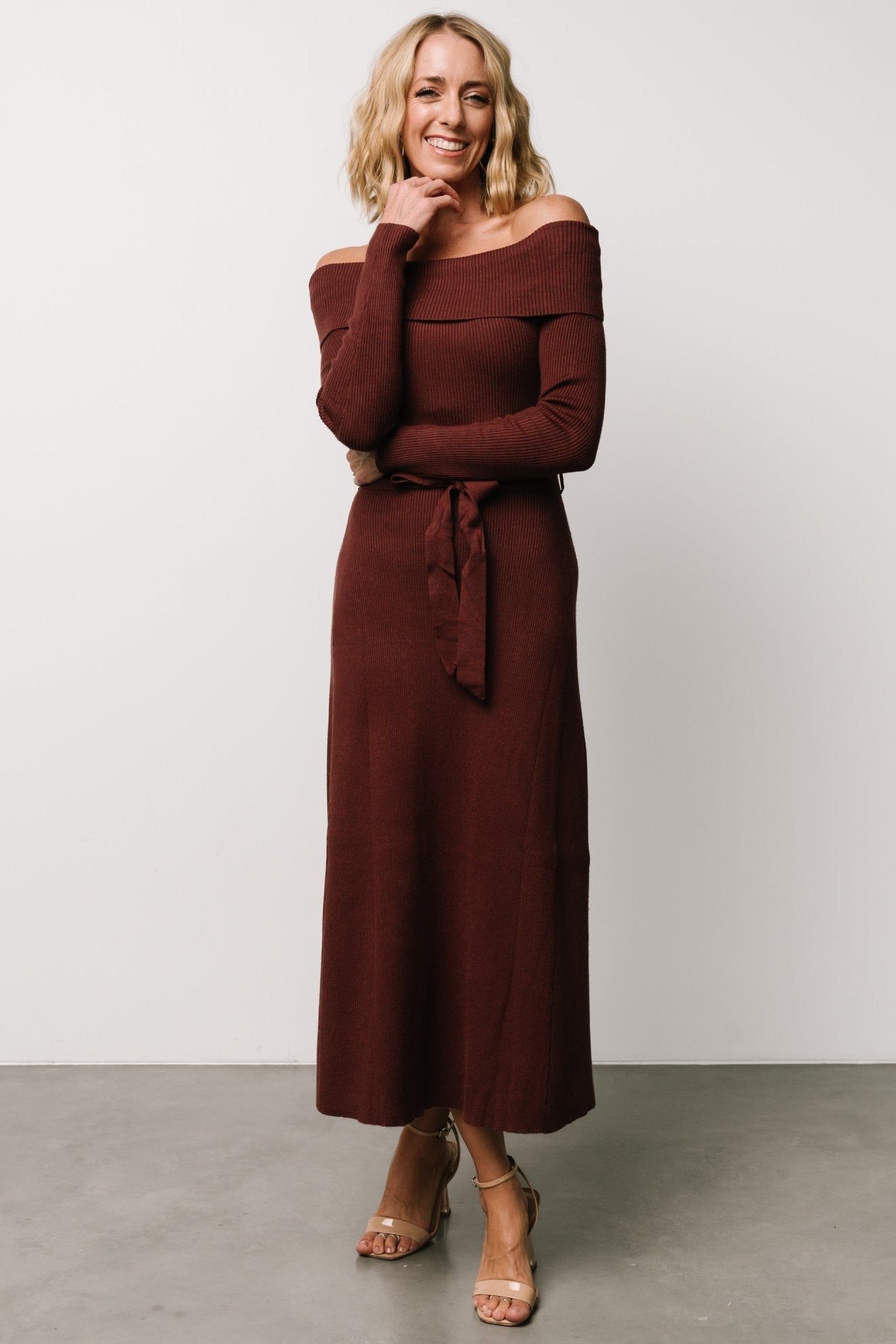 Rheta Off Shoulder Sweater Dress | Mahogany
