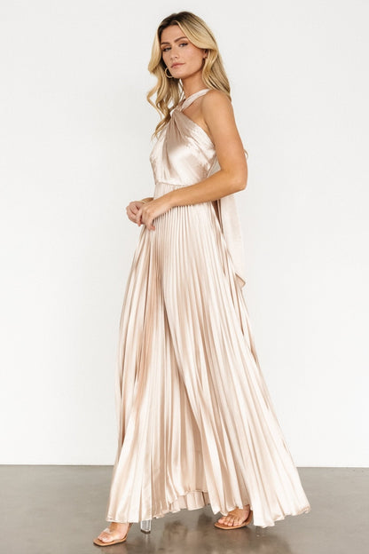 Sandra Pleated Maxi Dress | Champagne