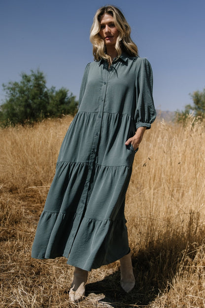Sandy Button Tiered Dress | Jade