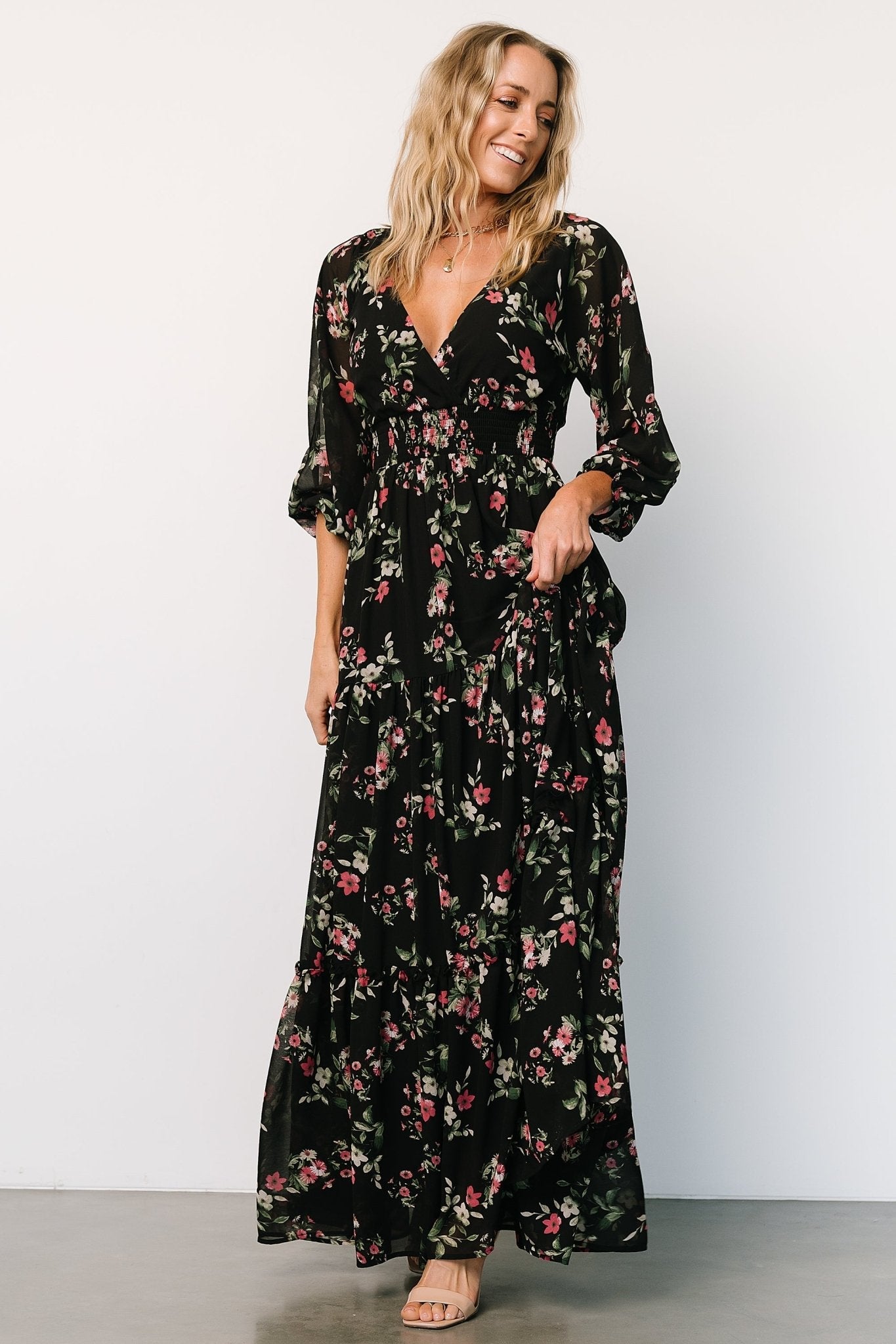 Sawyer Tiered Maxi Dress | Black + Berry