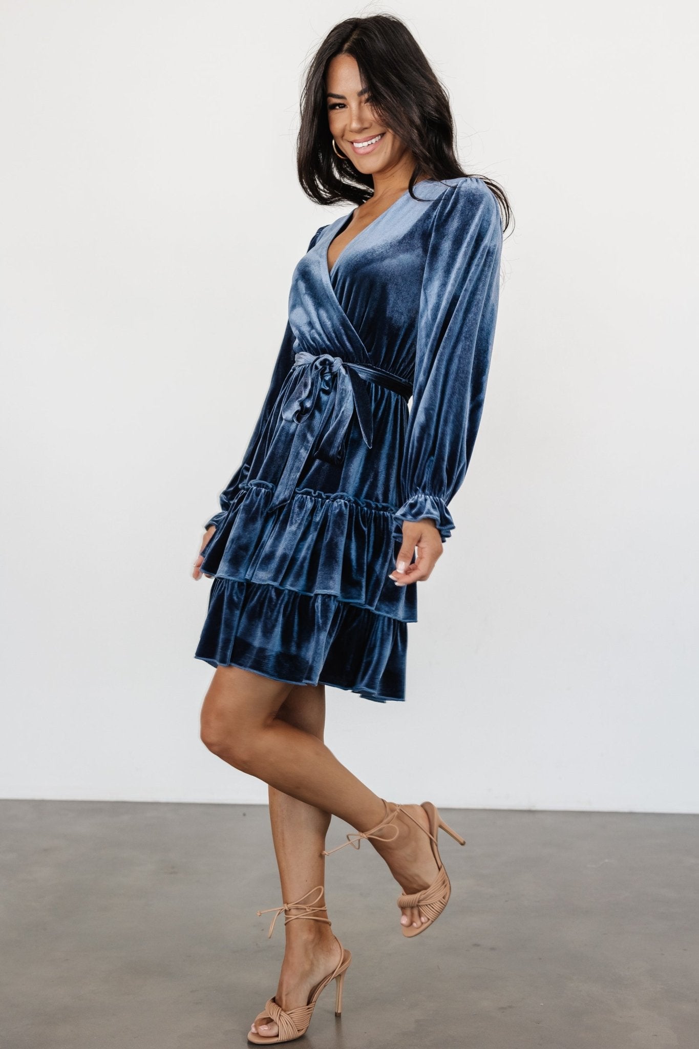 Shannon Velvet Short Dress | Slate Blue