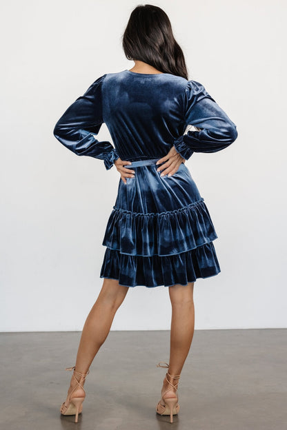 Shannon Velvet Short Dress | Slate Blue