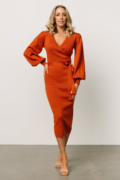 Soho Bubble Sleeve Sweater Dress | Rust