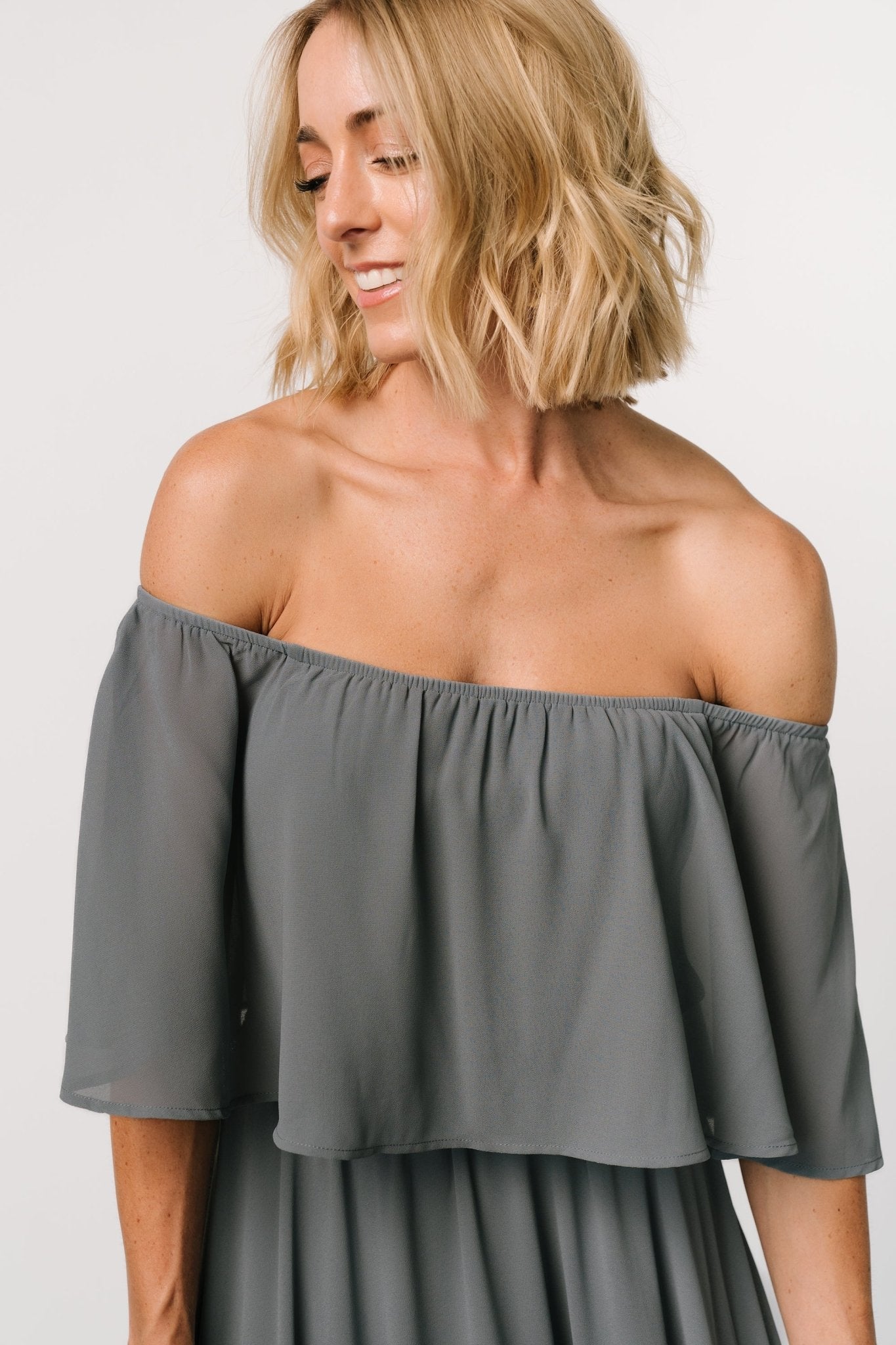 Sonia Off Shoulder Maxi Dress | Dusty Blue