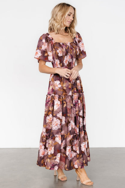 Southampton Smocked Maxi Dress | Brown Floral