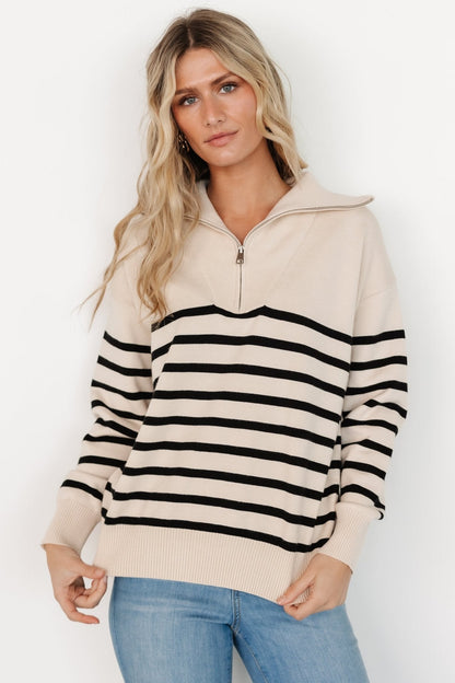 Sterling Half Zip Sweater | Beige + Black