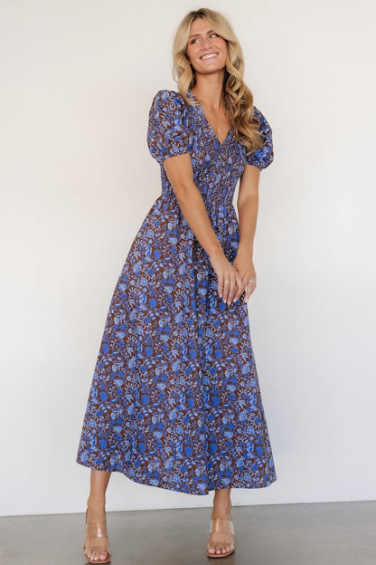 Stockton Smocked Dress | Brown + Blue Floral