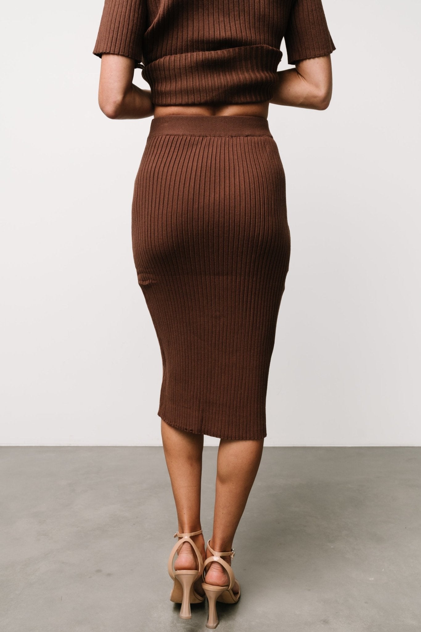 Stormi Ribbed Midi Skirt | Brown