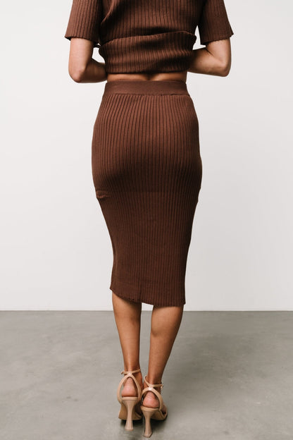 Stormi Ribbed Midi Skirt | Brown