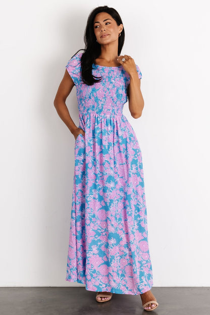 Tabitha Open Back Maxi Dress | Blue + Pink