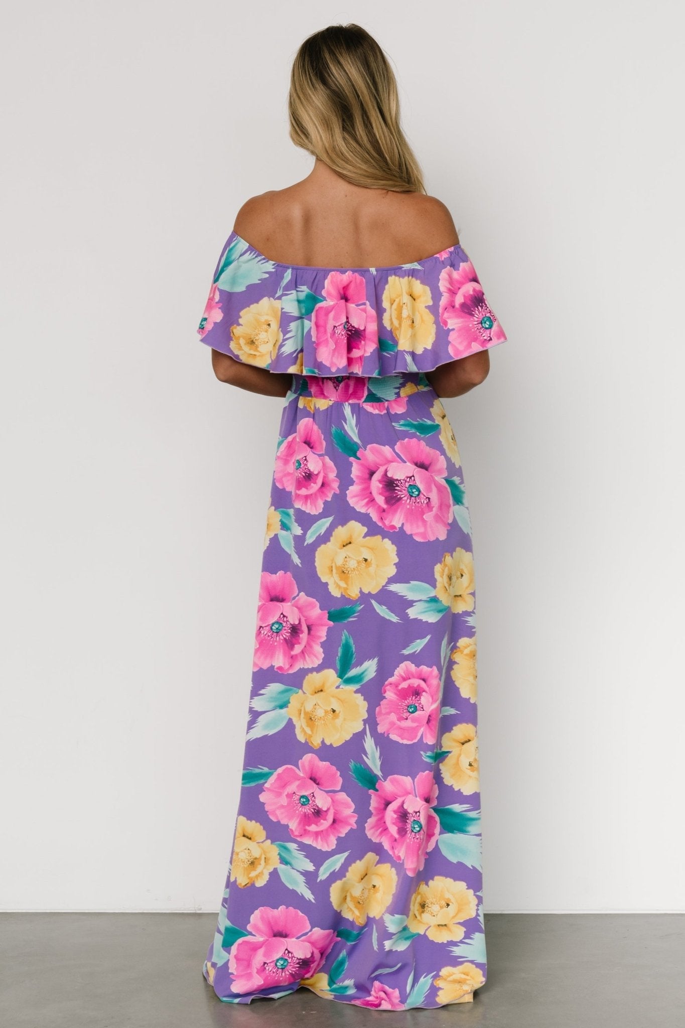 Talia Off Shoulder Maxi Dress | Purple Floral