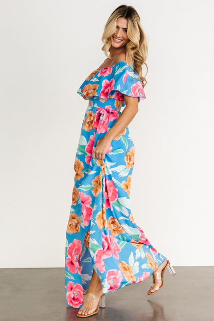 Talia Off Shoulder Maxi Dress | Sea Blue Floral