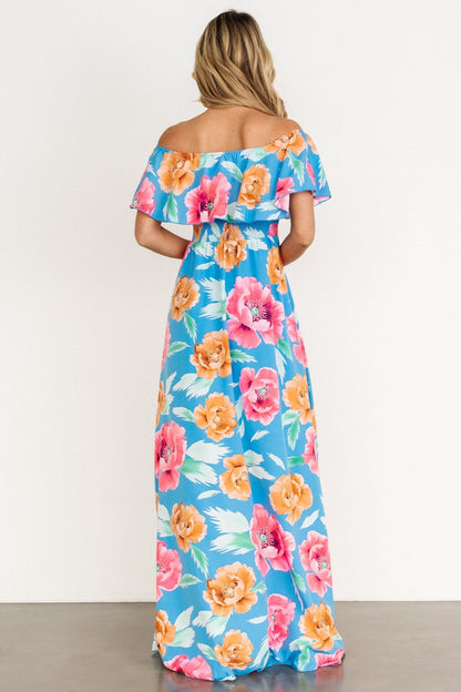 Talia Off Shoulder Maxi Dress | Sea Blue Floral