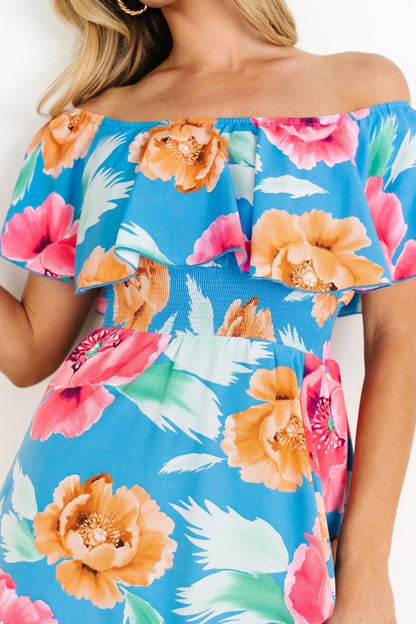 Talia Off Shoulder Maxi Dress | Sea Blue Floral