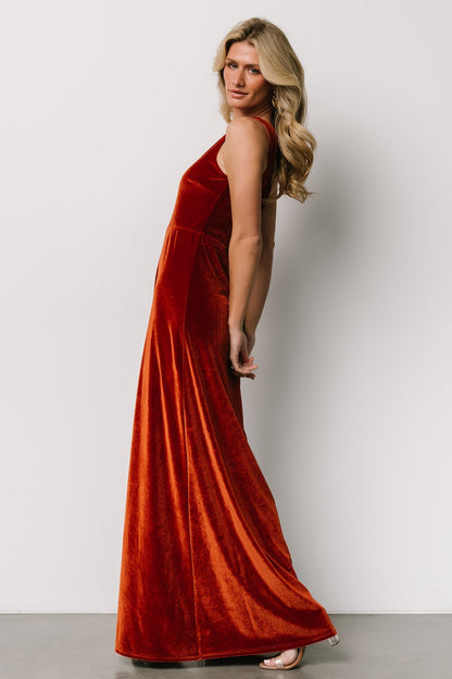 Tatiana Velvet One Shoulder Maxi Dress | Rust