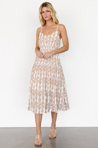 Thebes Tank Midi Dress | Taupe Print