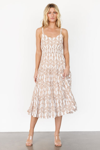 Thebes Tank Midi Dress | Taupe Print