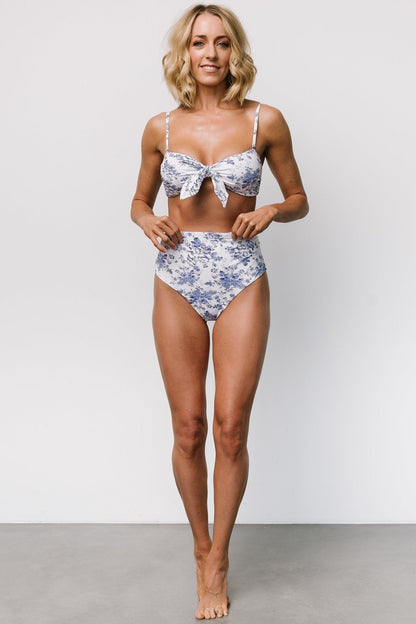 Theodosia High Rise Bikini Bottom | Off White + Blue Floral