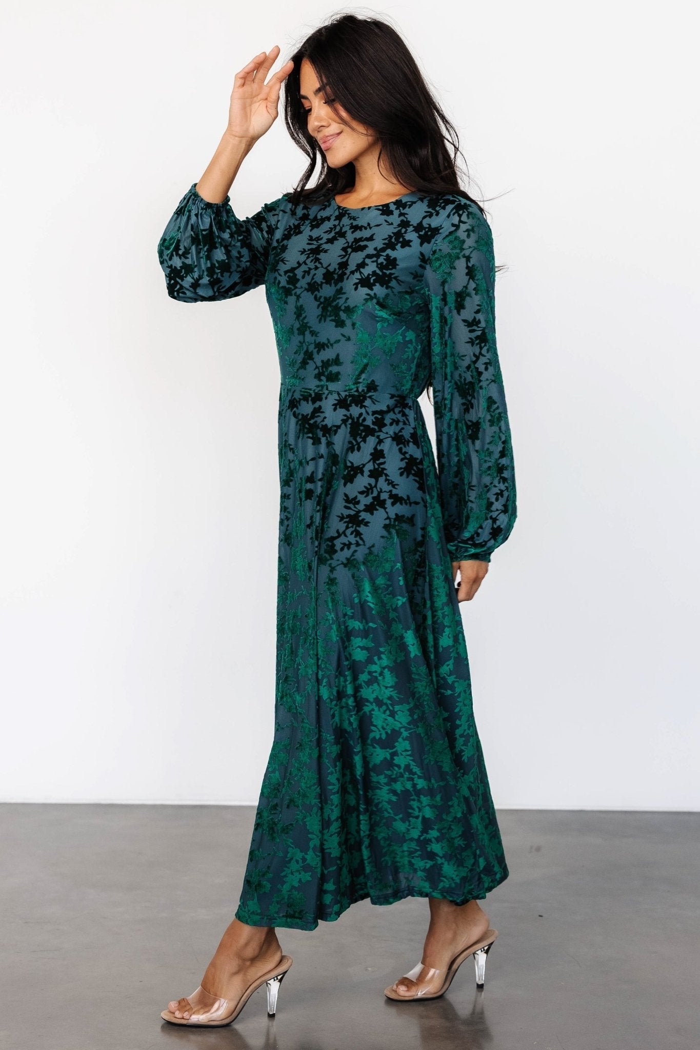 Thora Velvet Dress | Emerald Floral