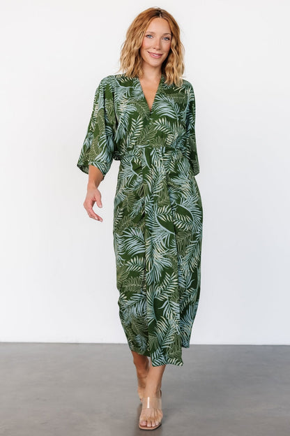 Tula Kimono Dress | Green + Blue Print