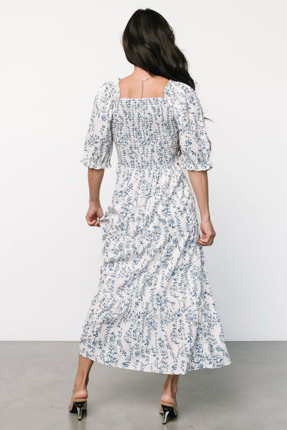 Tulsa Smocked Dress | Off White + Blue