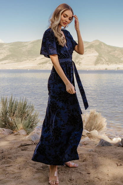 Uma Velvet Maxi Dress | Navy