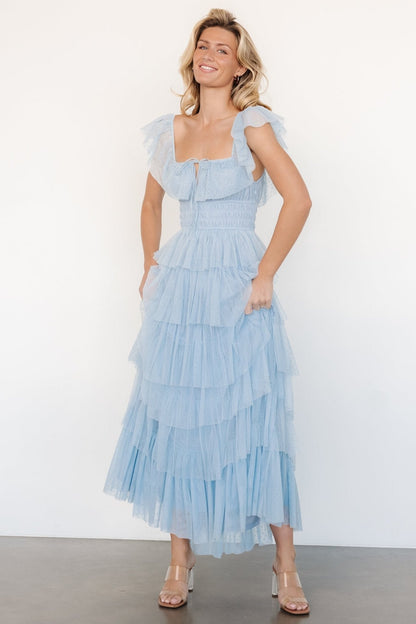 Valora Swiss Dot Tulle Maxi Dress | Light Blue