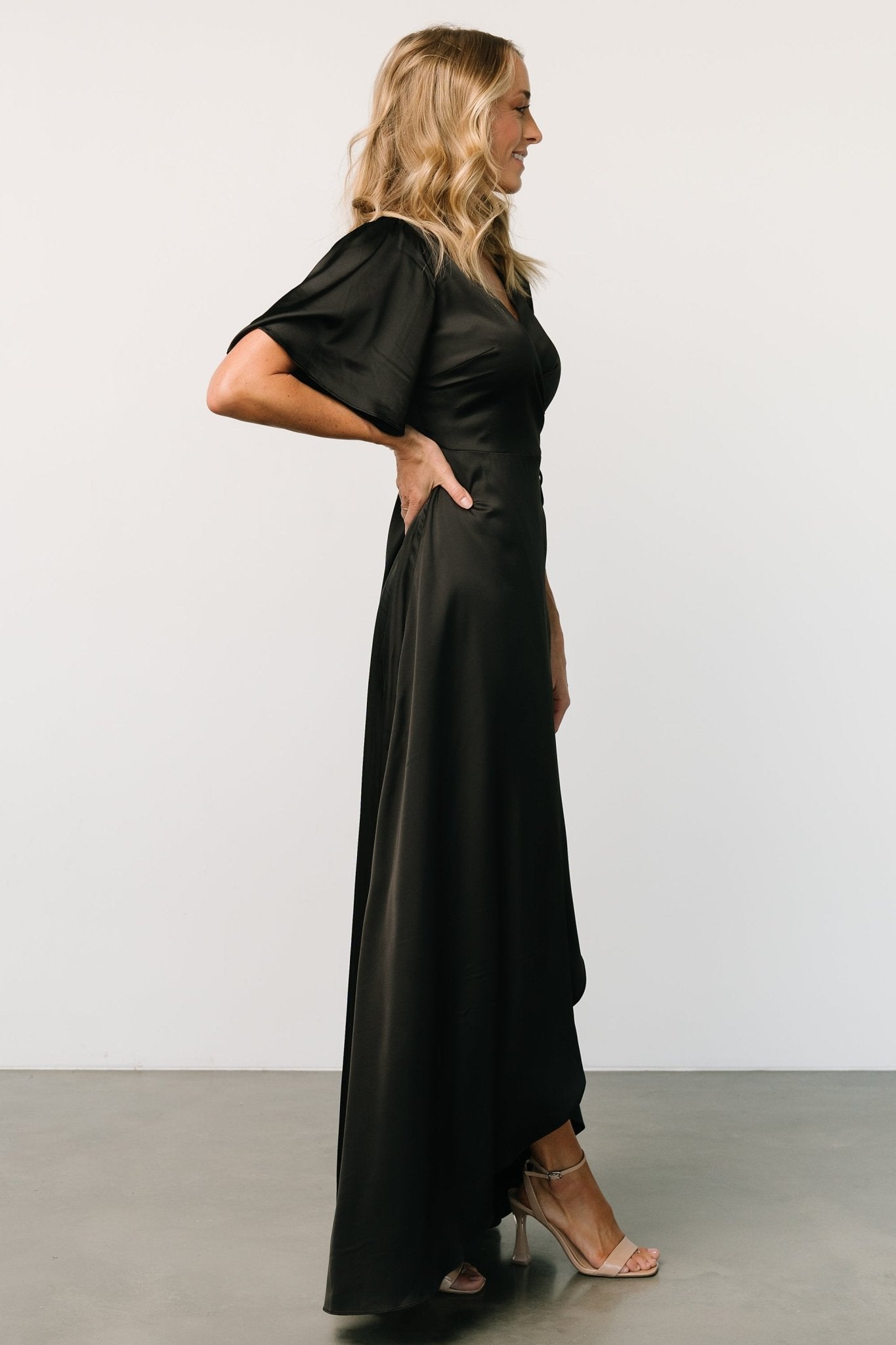 Vara Satin Maxi Wrap Dress | Black