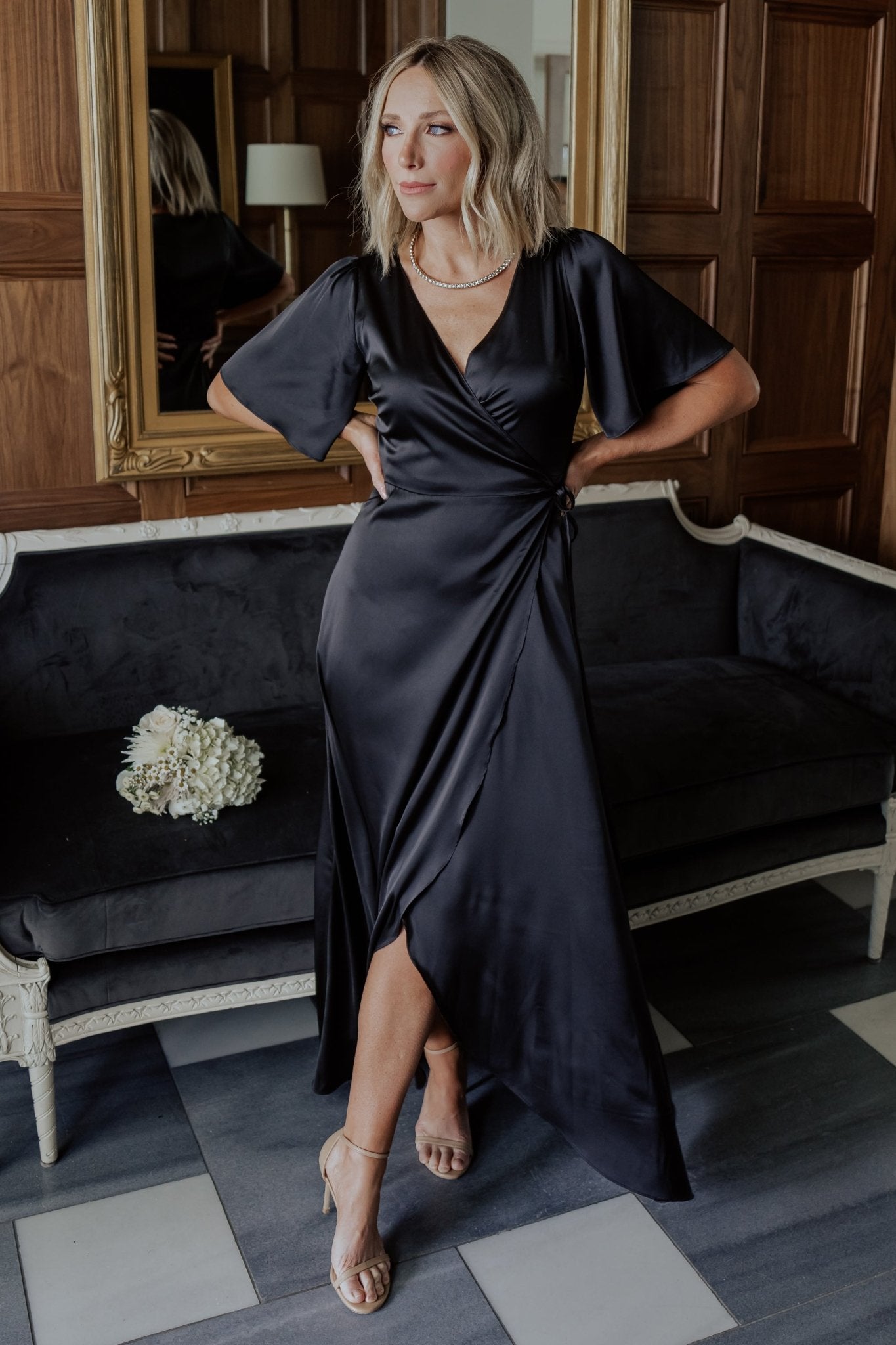 Vara Satin Maxi Wrap Dress | Black