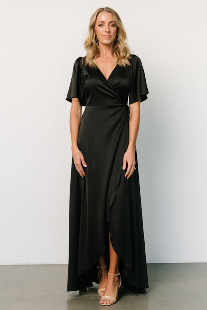Vara Satin Maxi Wrap Dress | Black