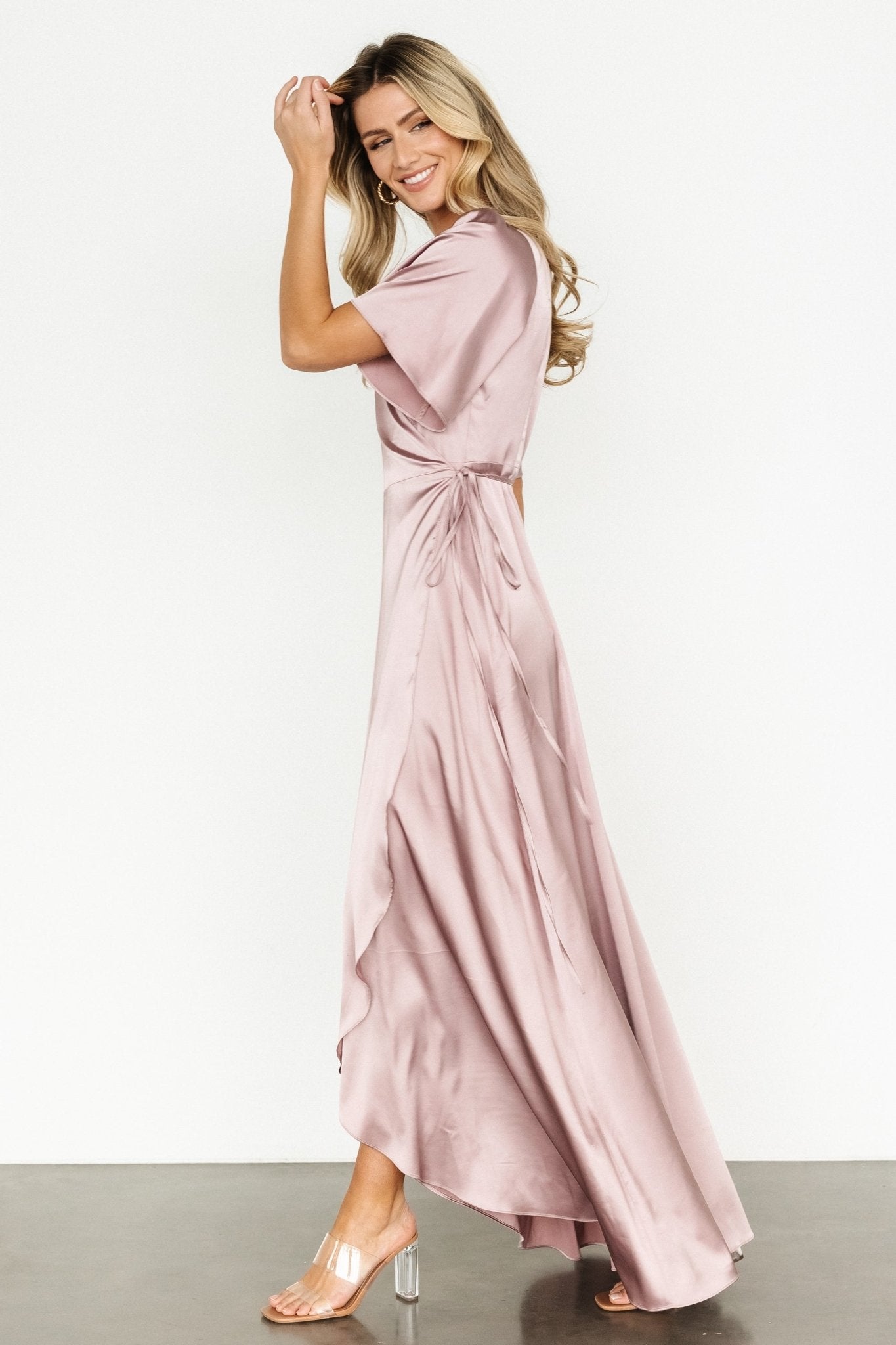 Vara Satin Maxi Wrap Dress | Lilac