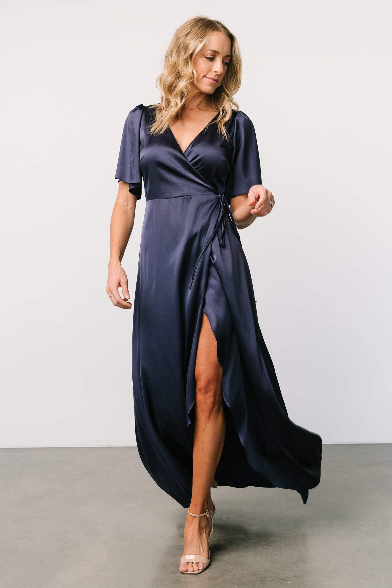 Vara Satin Maxi Wrap Dress | Navy